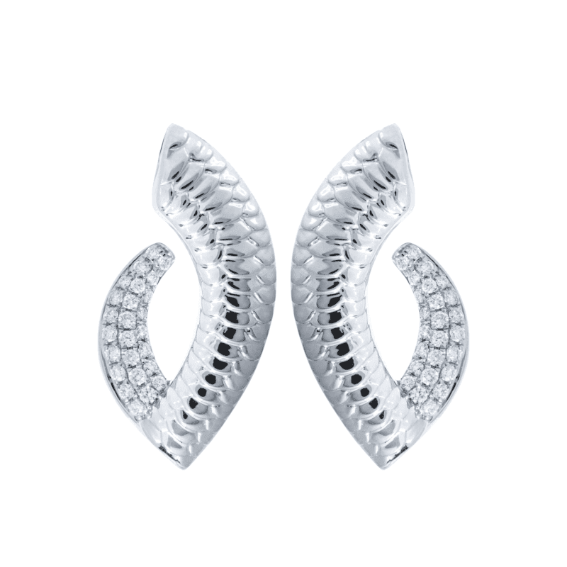 18K White Gold Coiled Snake Earrings