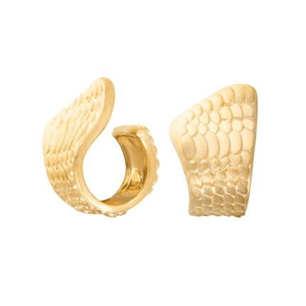 18K Yellow Gold Brushed Snake Textured Cuff Ring