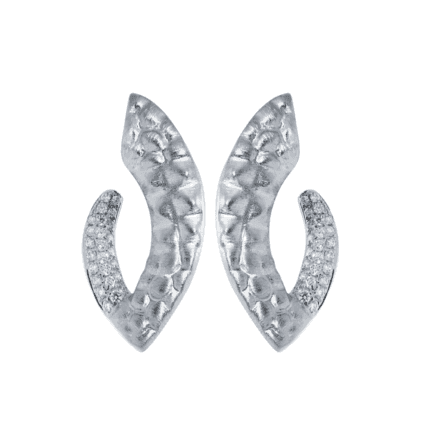 18K White Gold Brush Croco Diamond Earrings