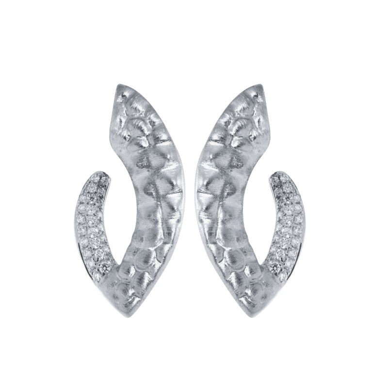 18K White Gold Brush Croco Diamond Earrings