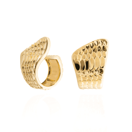 18K Yellow Gold High-Gloss Snake Textured Cuff Ring