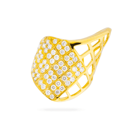 18K Yellow Gold Diamond Domed Ring