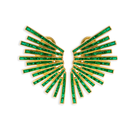 18K Yellow Gold and Emerald Fan Earring