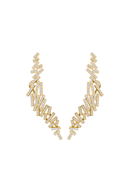 18K Yellow Gold Diamond Abstract Earrings