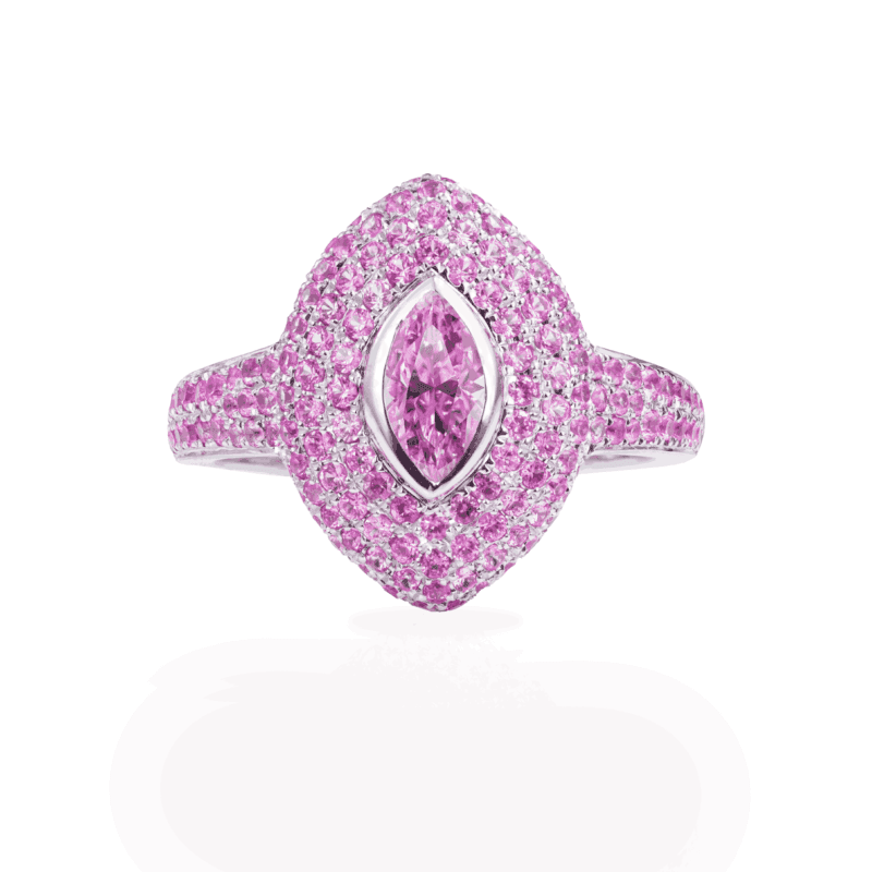 18K White Gold Pink Sapphire MQ Ring