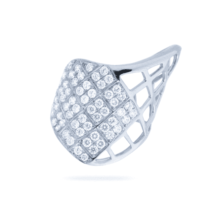 18K White Gold Diamond Domed Ring