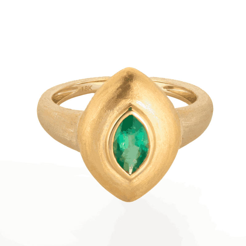 18K Yellow Gold Emerald Marquise Ring