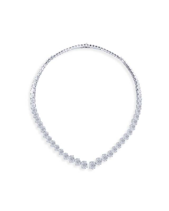 18K White Gold Diamond Oval Necklace