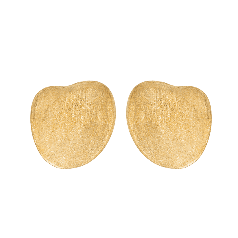 18K Yellow Gold Sand-Textured Heart Earrings