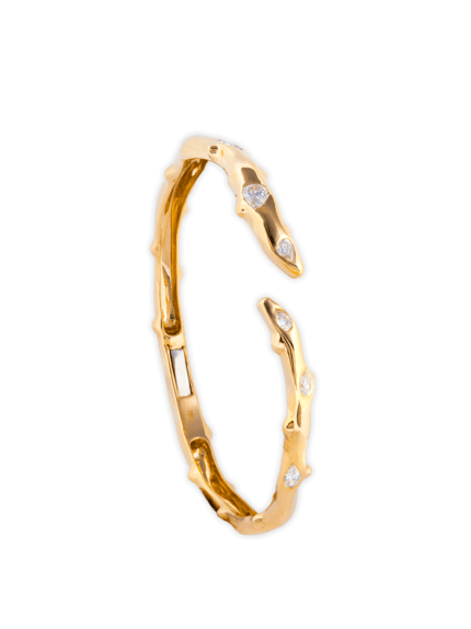 Yellow Gold Asymmetrical Diamond Bangle Bracelet