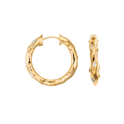 18K Yellow Gold Diamond Hoop Earring