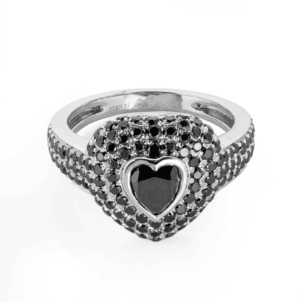 18K White Gold Black Diamond Heart Ring