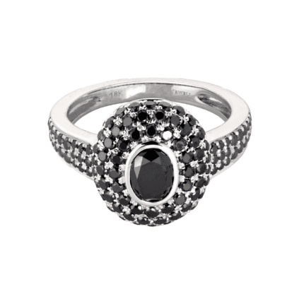 18K White Gold Black Diamond Oval Ring