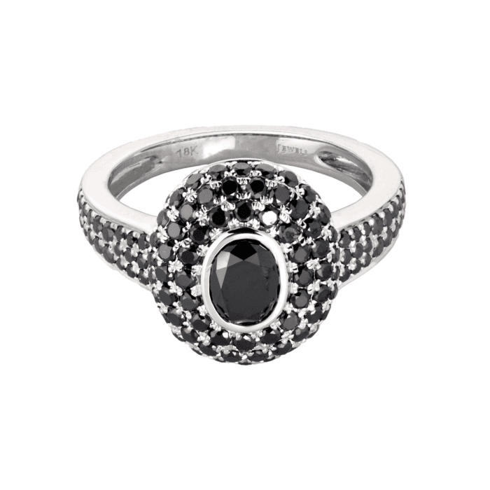 18K White Gold Black Diamond Oval Ring