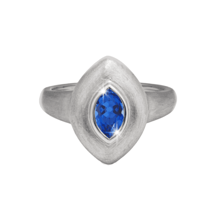 18K White Gold Blue Sapphire Marquise Ring