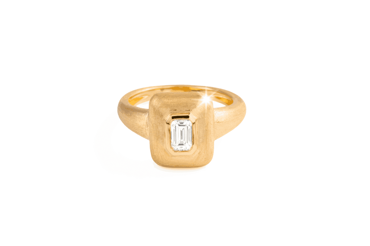 18K Yellow Gold Emerald Cut Diamond Ring