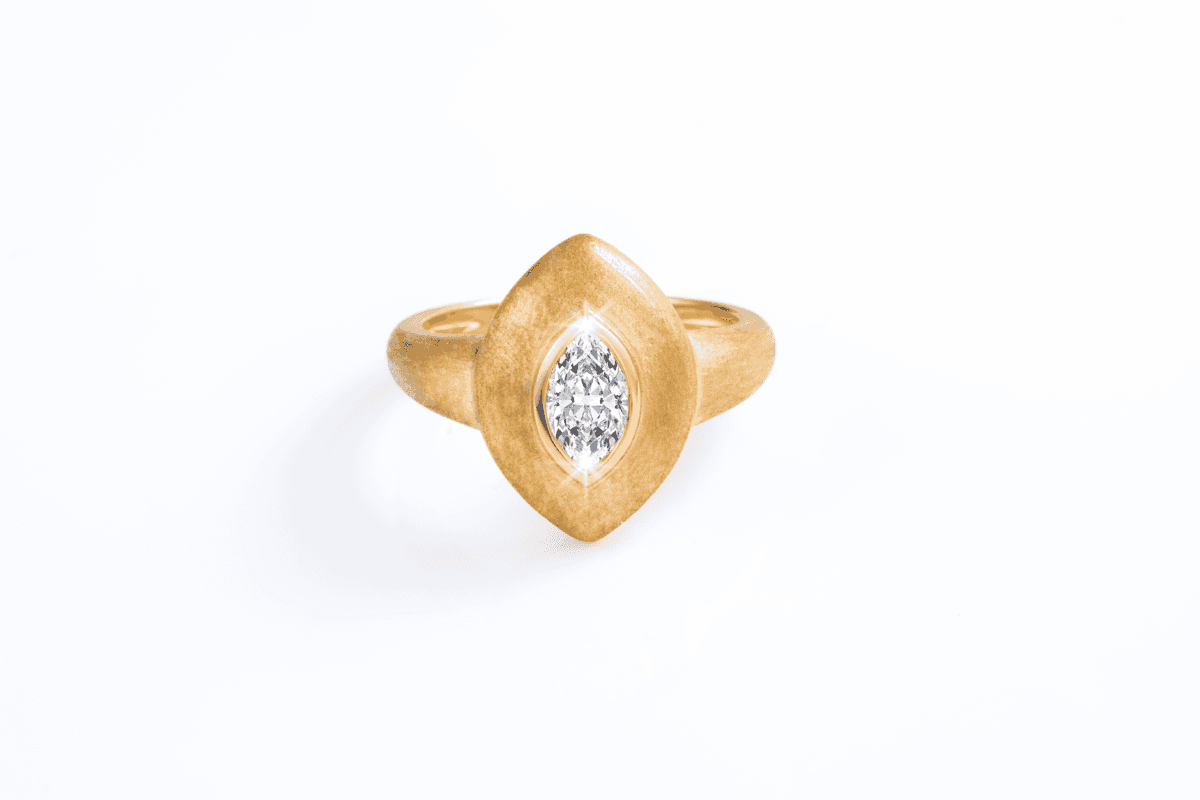 18K Yellow Gold Marquise Cut Diamond Ring