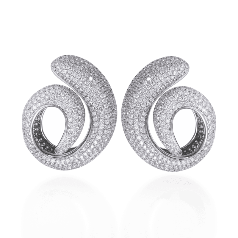 18K Spiral White Gold Pave Earring