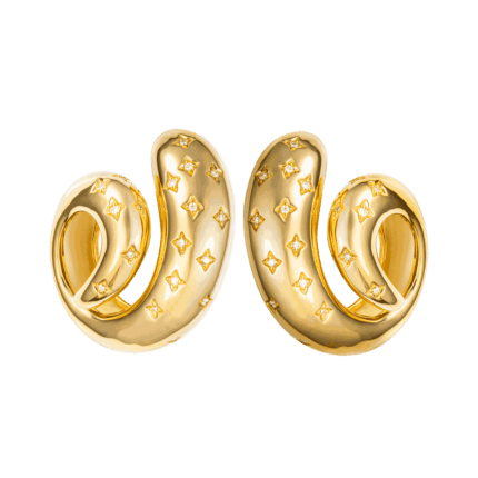 18K Yellow Gold Diamond Curved Loop Earrings