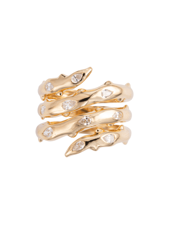 Spiral 18K Yellow Gold Diamond Ring