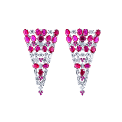 18K White Gold Diamond Ruby Earrings