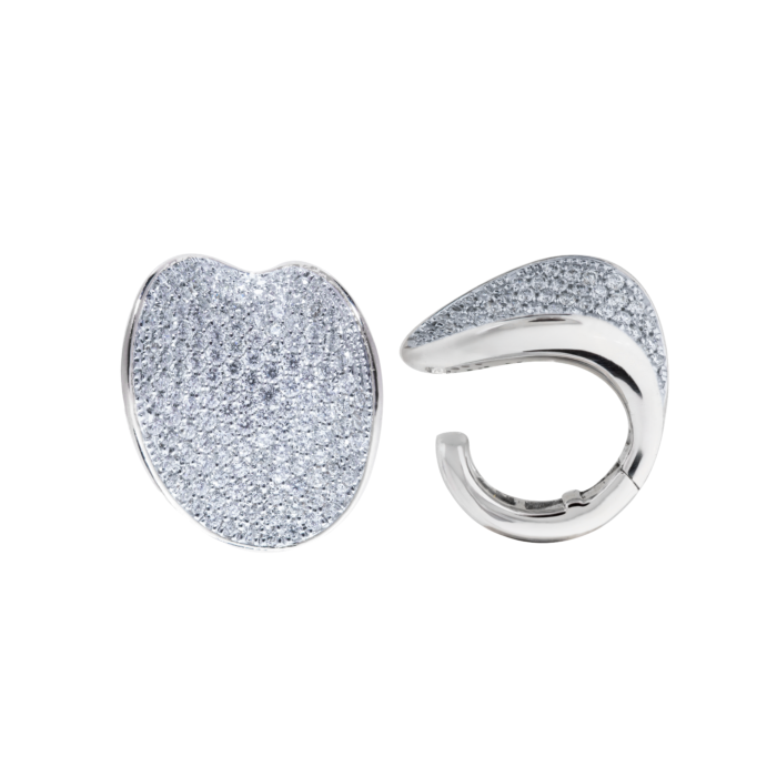 18K White gold Diamond Curved Loop Earrings