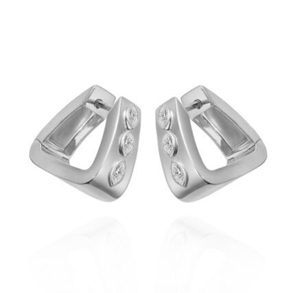 18K White Gold Marquise Diamond Small Hoop Earring