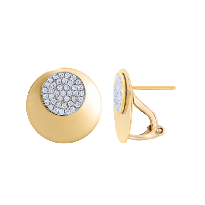 18K Yellow Gold Diamond Brushed Earring 10MM
