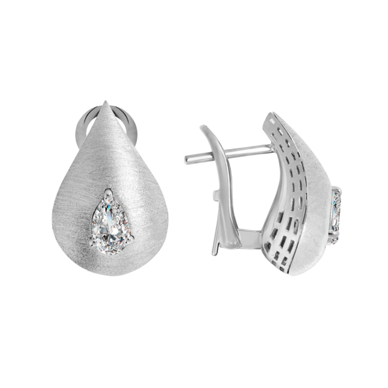 White Gold Diamond Brushed Earring