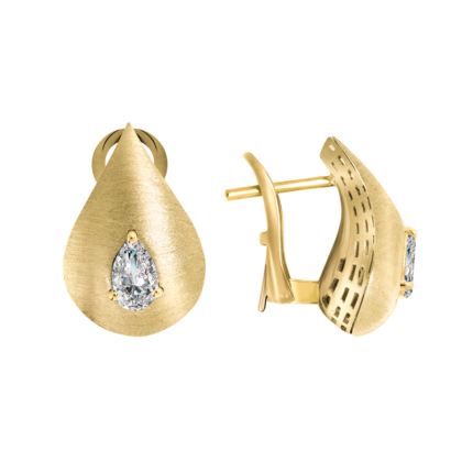 Yellow Gold Diamond Brushed Earring