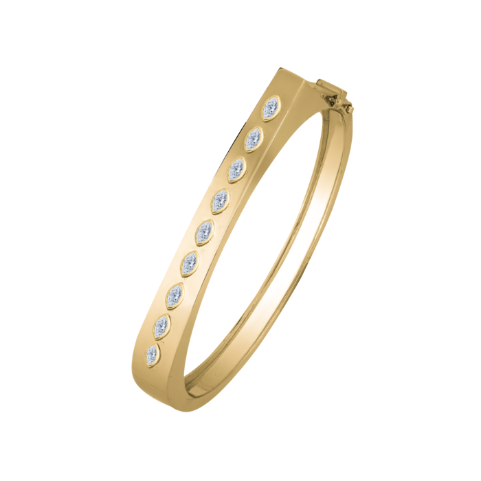18K Yellow Gold Diamond Gloss Bangle Bracelet