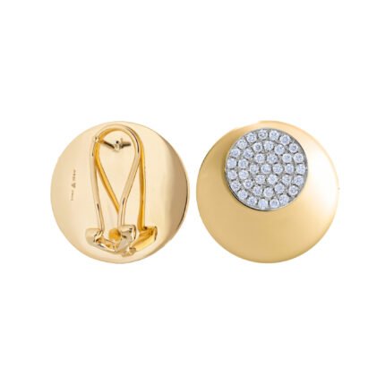 18K Yellow Gold Diamond High Gloss Earring 15mm