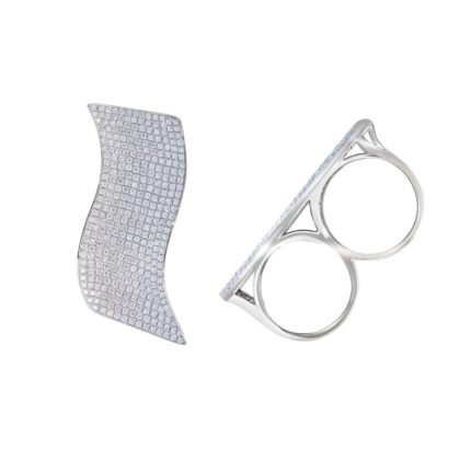 18K White Gold Diamond Double Finger Ring