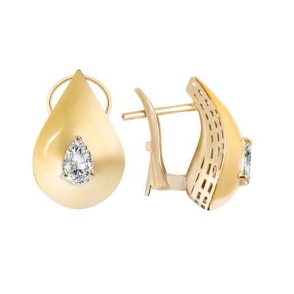 18K Yellow Gold Diamond High Gloss Earring