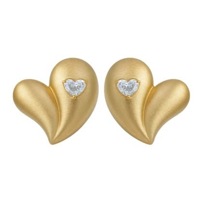 18K Yellow Gold Diamond Brushed Earring