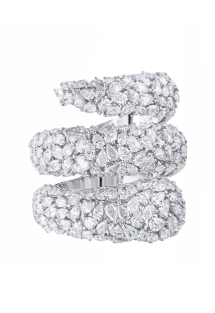 18K White Gold Diamond Spiral Ring
