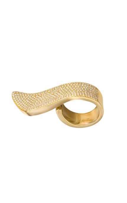 18K Yellow Gold Diamond Wave Ring
