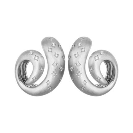 18K White Gold Diamond Brush Earring