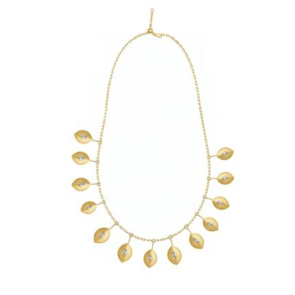 18K Yellow Gold Diamond Leaf Necklace