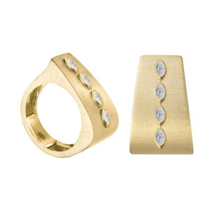 18K Yellow Gold Diamond Brushed Ring