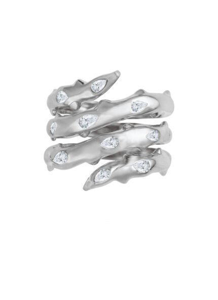 18K White Gold Diamond Spiral Ring