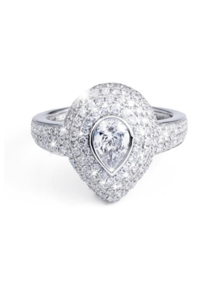 18K White Gold Diamond Pear Ring