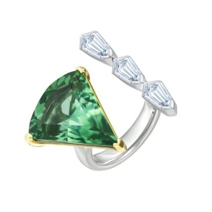 18K White Gold Diamond Green Tourmaline Gemstone Ring