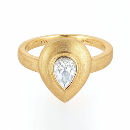 18K Yellow Gold Diamond Pear Ring