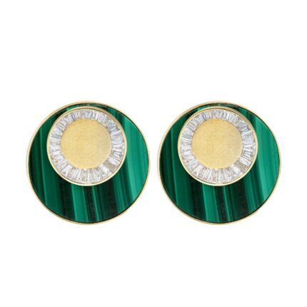 18K Yellow Gold Malachite & Stone Brushed Earring