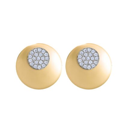 18K Yellow Gold Diamond High Gloss Earring 10mm