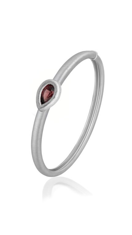 18K White Gold Pear-Shaped Red Stone Brushed Bangle