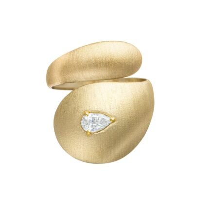 18K Yellow Gold Brushed Pear Diamond Ring