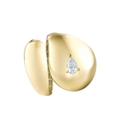 18K Yellow Gold High Gloss Pear Diamond Ring