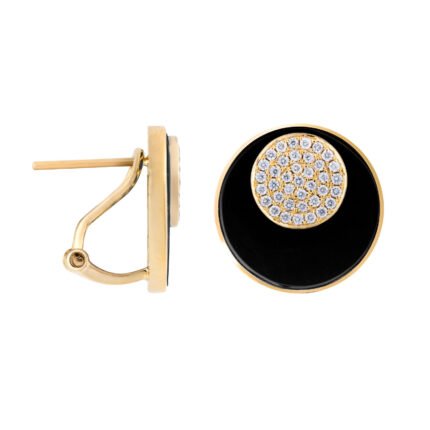 18K Yellow Gold Diamond Onyx Earring 15mm